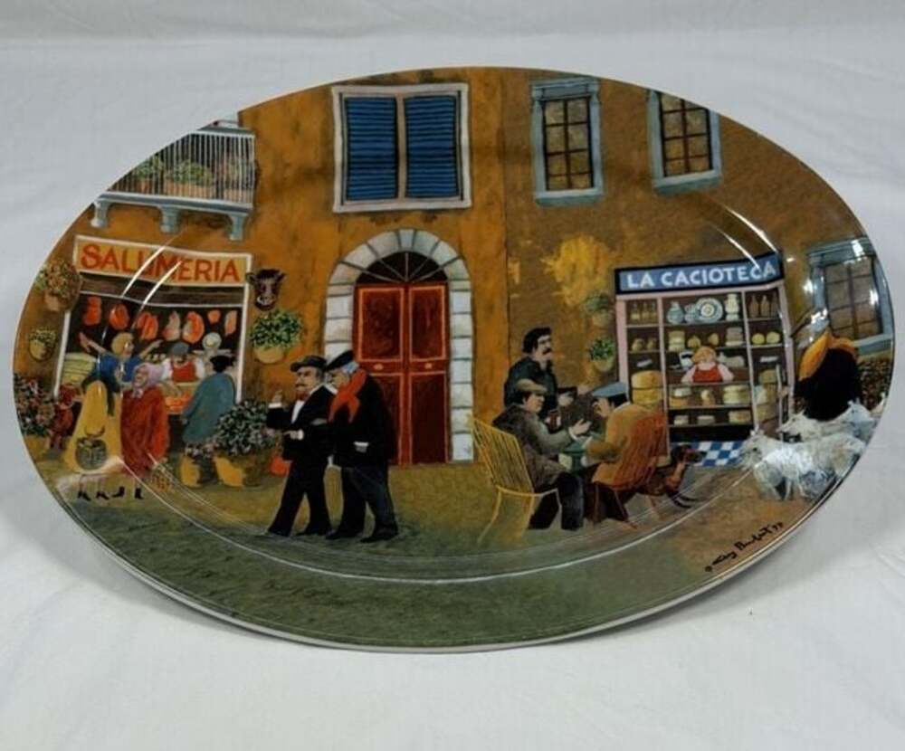 Guy Buffet Tuscan Storefronts 16-Inch Fine Porcelain Oval Serving Platter
